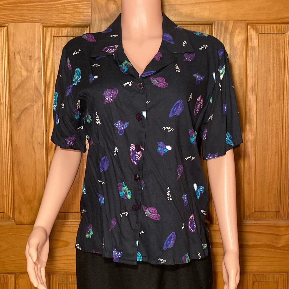 NWOT Bentley Vintage 90s Top Short Sleeve Blouse Career Dress Blue Size L Large